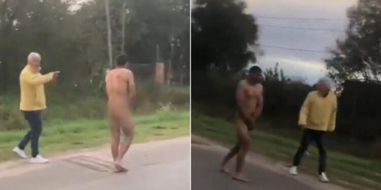 Vecinos detienen a ladrón, lo desnudan y lo obligan a caminar por la ruta 36