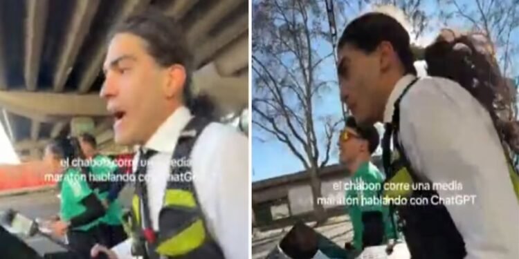 Un joven corre una maratón mientras consulta a ChatGPT en tiempo real