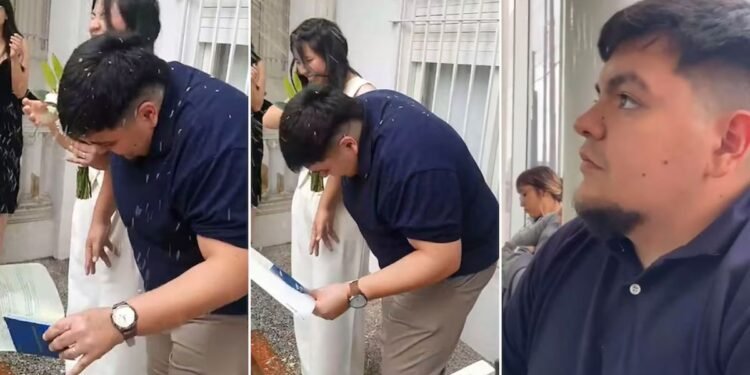 Novio acaba en el hospital tras inusual lluvia de arroz en su boda