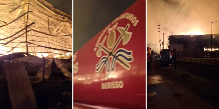 Masivo operativo de bomberos en Ezeiza tras incendio que afectó a 7 galpones industriales
