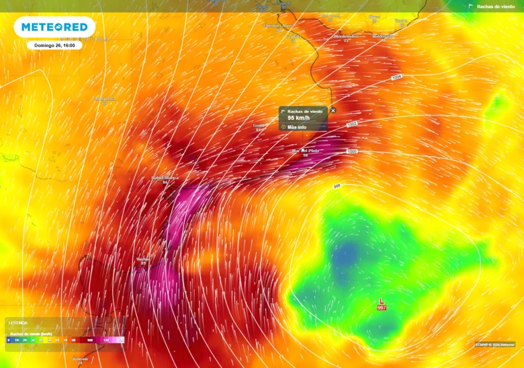 Fuerte temporal en la provincia de Buenos Aires: vientos de hasta 100 km/h este domingo